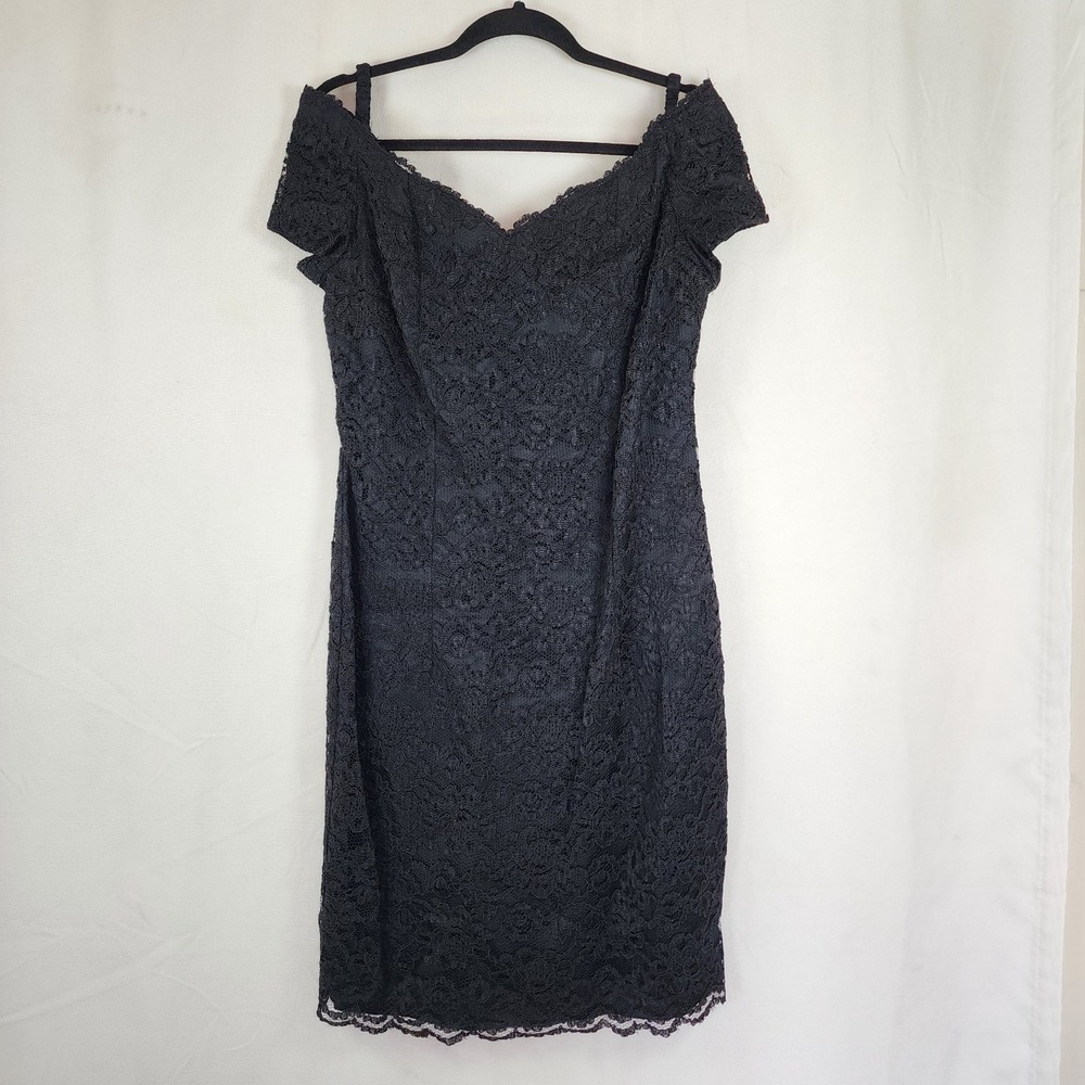EXPO NITE Dress Womens Sz 14 Mini Off Shoulder Lace Lined Fitted Whimsigoth VTG